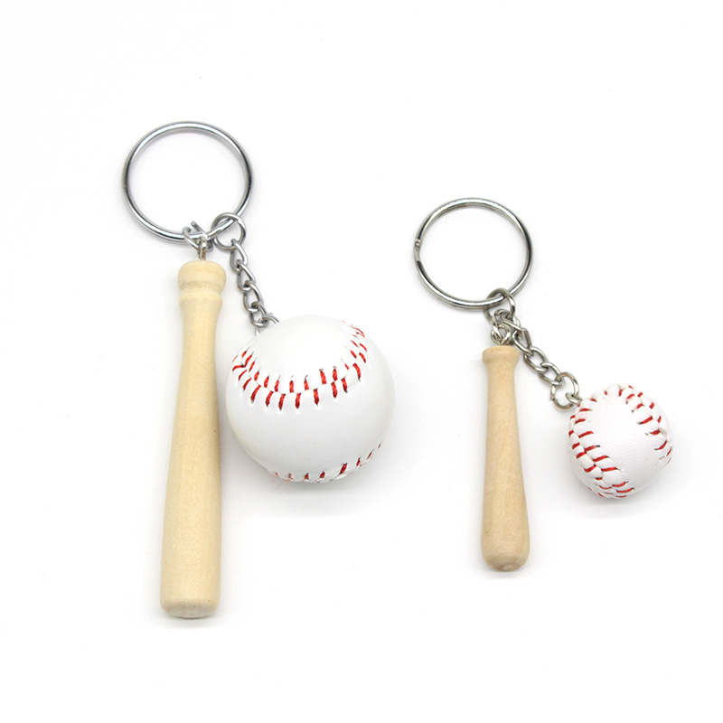 Porte-clés de sport en cuir Pu de couleur blanche, Baseball et chauve-souris en bois, ensemble cadeau, 2021