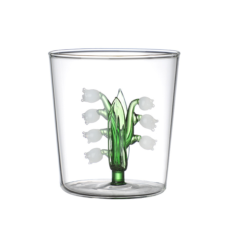 Tasses à jus d'orchidée 3D tasses à thé en verre borosilicate transparent