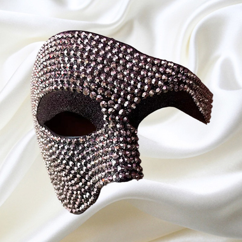 Masque de mascarade demi-visage serti de diamants de carnaval