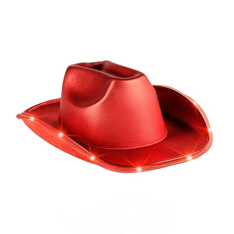 Chapeau de cowboy occidental en tissu avec cheveux LED colorés