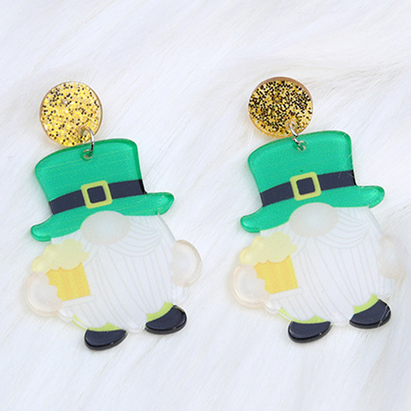 Chapeau vert amusant et mignon, boucles d'oreilles barbues, accessoires de fête