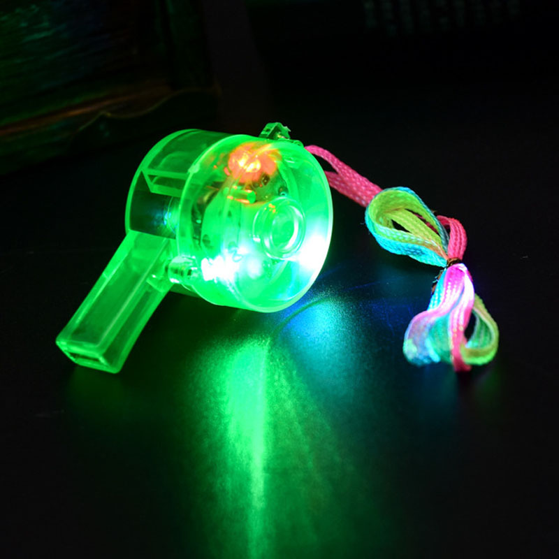 Sifflets lumineux, fournitures de fête, sifflet lumineux LED avec collier à lanière, lueur colorée dans le noir, cadeau de fête amusant