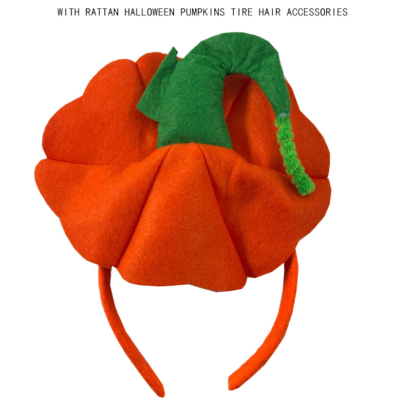 Cerceaux de cheveux de citrouille à feuilles vertes, bandeau de citrouille orange