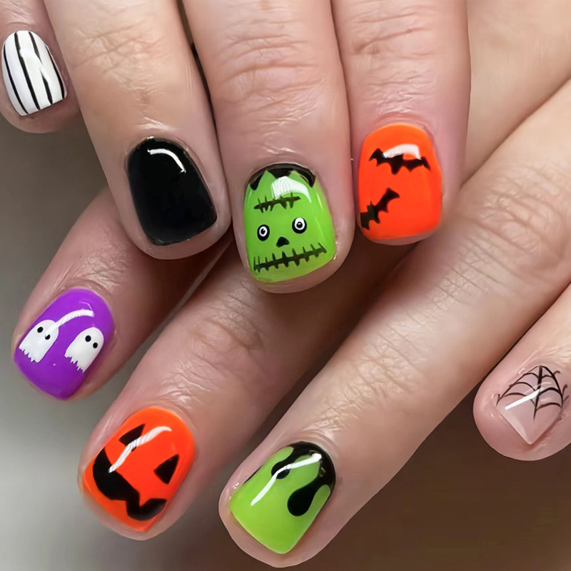 Halloween Bats & Spider Web Faux Nails