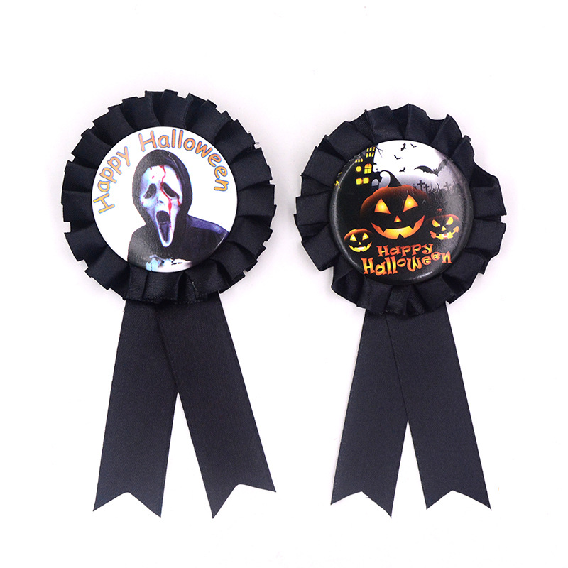 Badge de rosette à fleurs de ruban d'Halloween