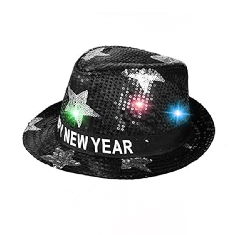 Chapeaux de bonne année à paillettes, chapeaux lumineux à LED