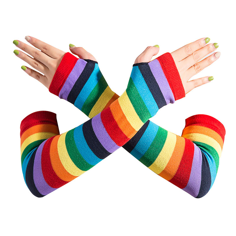 Gants sans doigts de fête à rayures arc-en-ciel