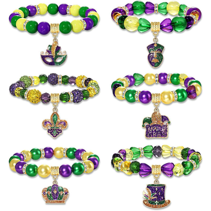 Bracelets violets Mardi Gras, cadeaux, accessoires de fête