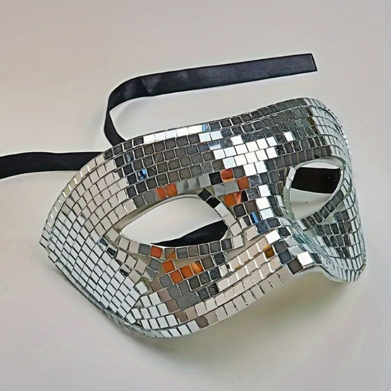 Masque de fête à paillettes avec boule disco en verre miroir