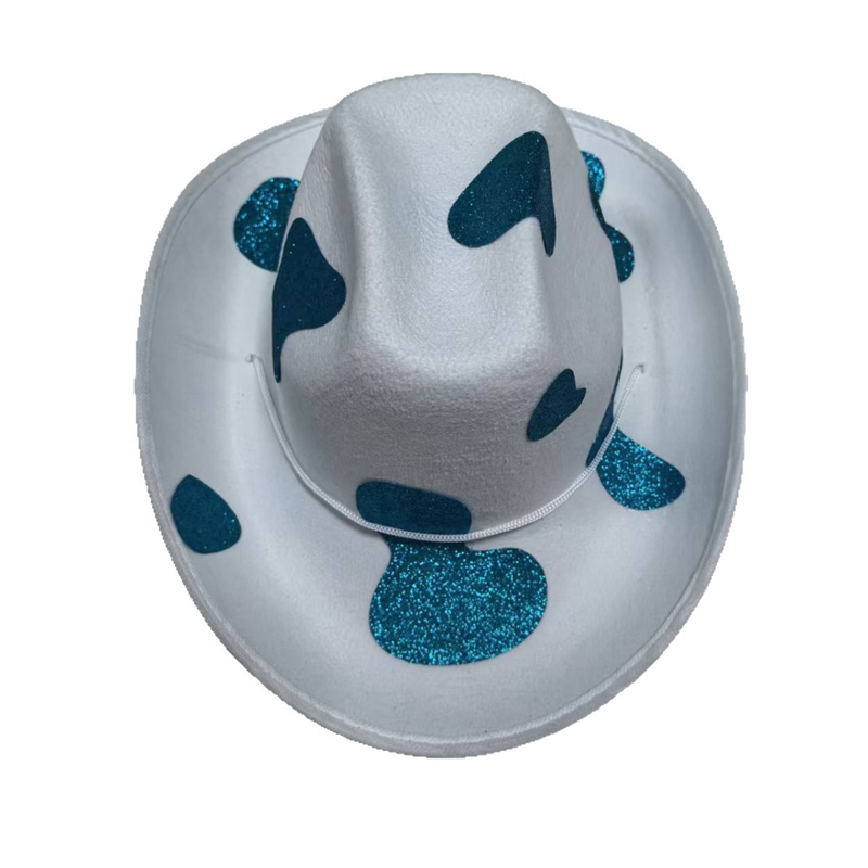 Chapeau de cowboy scintillant à motif de vache multicolore