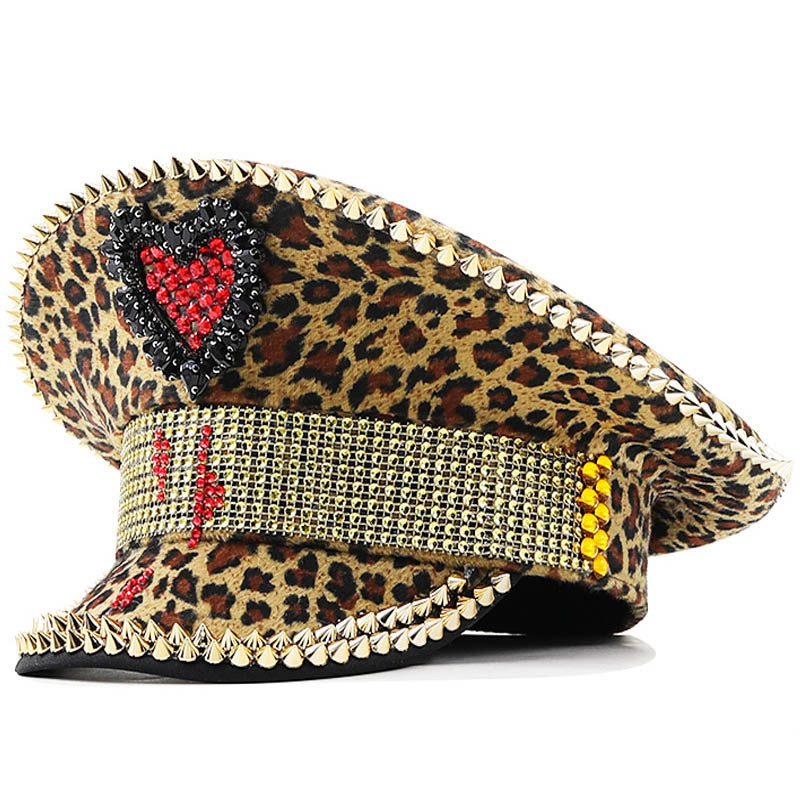 Nouveau chapeau léopard de luxe chapeau de capitaine à paillettes