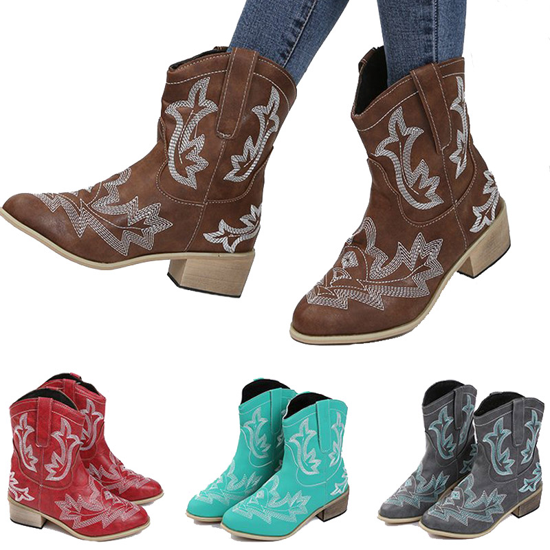 Nouvelles bottes de cowboy brodées à pointe rétro