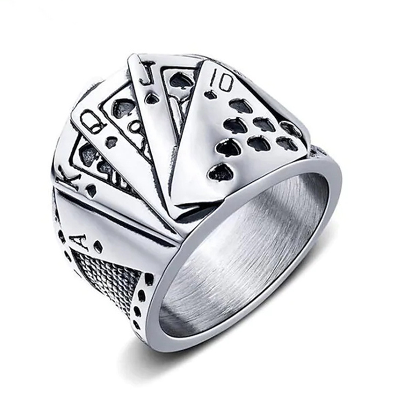 Bague en acier titane pour hommes Poker