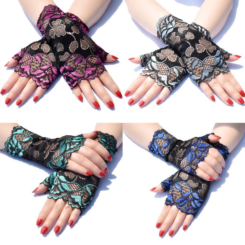 Gants à manches sans doigt en dentelle à double couleur