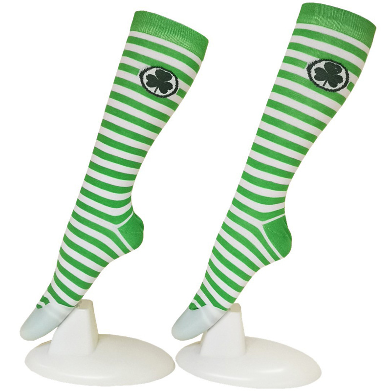 Saint-Patrick's Shamrock Irish Striped Knee High Choques
