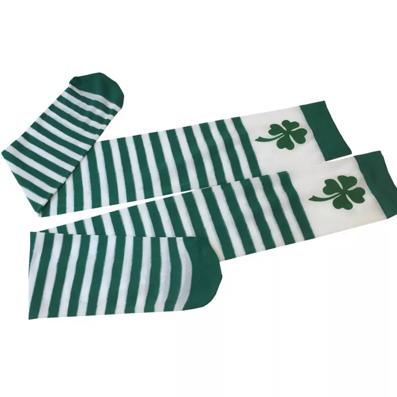 Chaussettes hautes St. Patrick blanches à rayures vertes