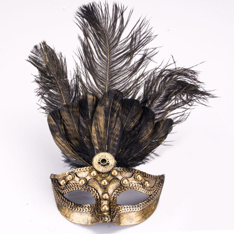 Masque pour les yeux en plumes en argent vénitienne