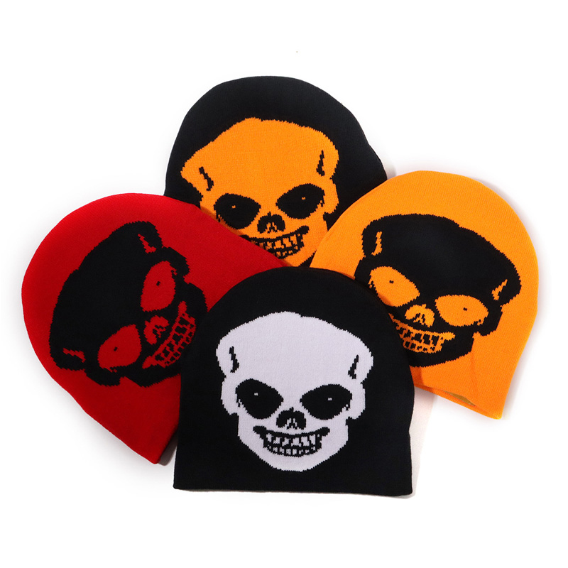 Chatte de bonnet tricot de crâne d'Halloween chaud Jacquard