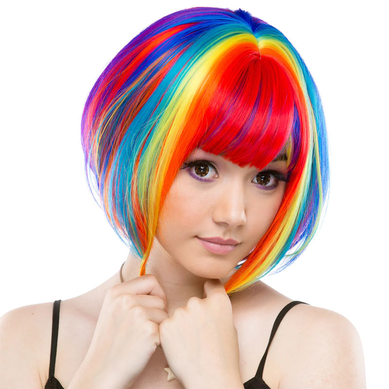 Perruque Anime Arc-en-ciel Bobo Coloré Cheveux Courts